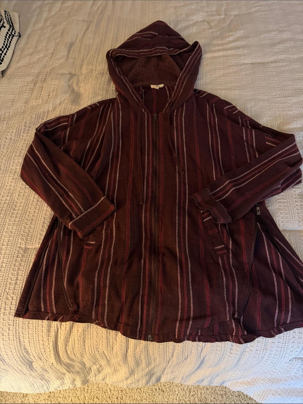 ODDY Maroon Hooded Zip-Front Zip-Sides Striped Jacket